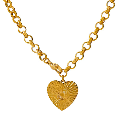 Yhpup Romantic Heart Rose Flower Pendant Necklace Statement Stainless Steel Trendy Necklace 18 K Metal Collar ожерелье Gift YH1497A Gold