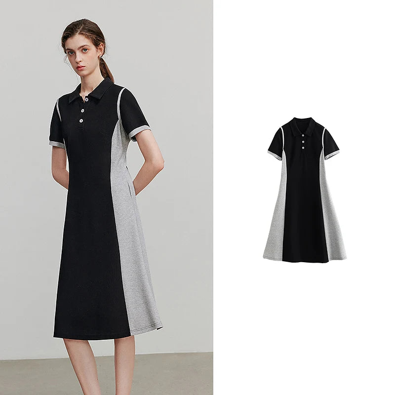 Vestido Curto com Gola Camisaria e Recortes