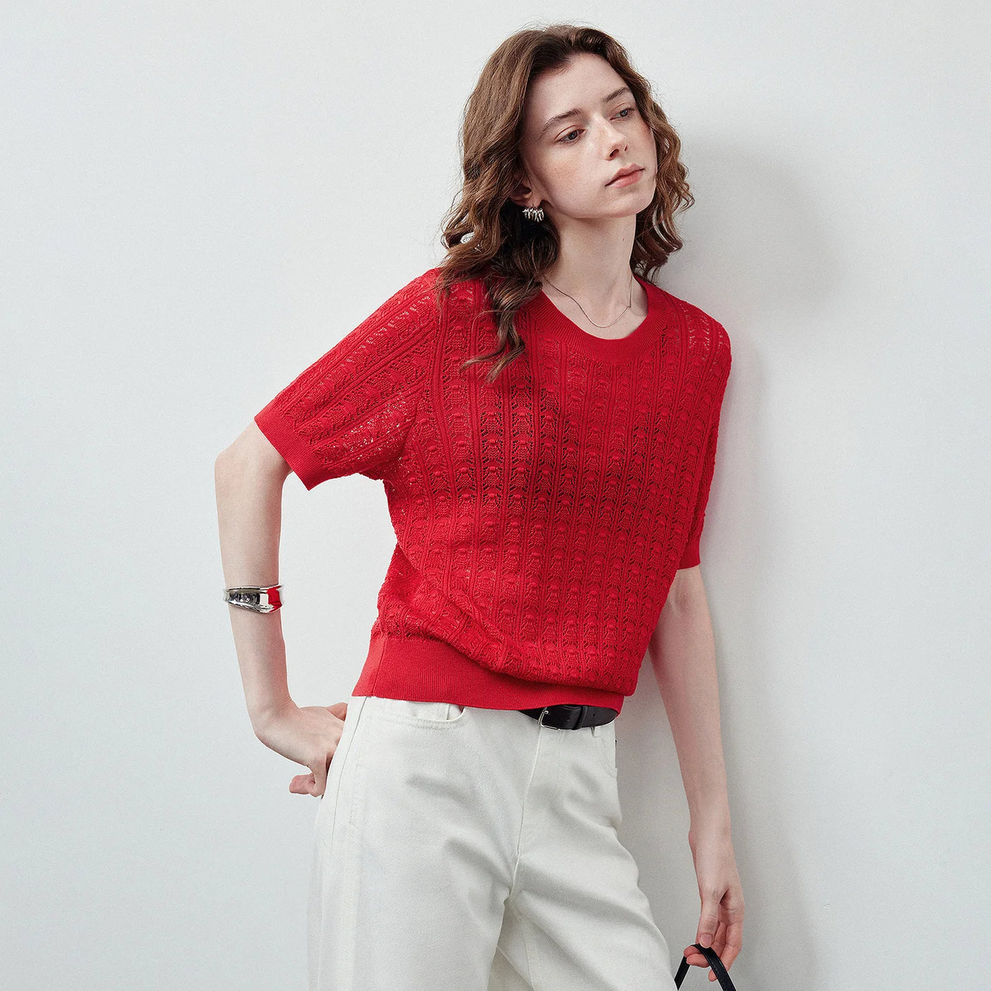 Blusa Feminina de Liocel com Trama Trançada Vazado