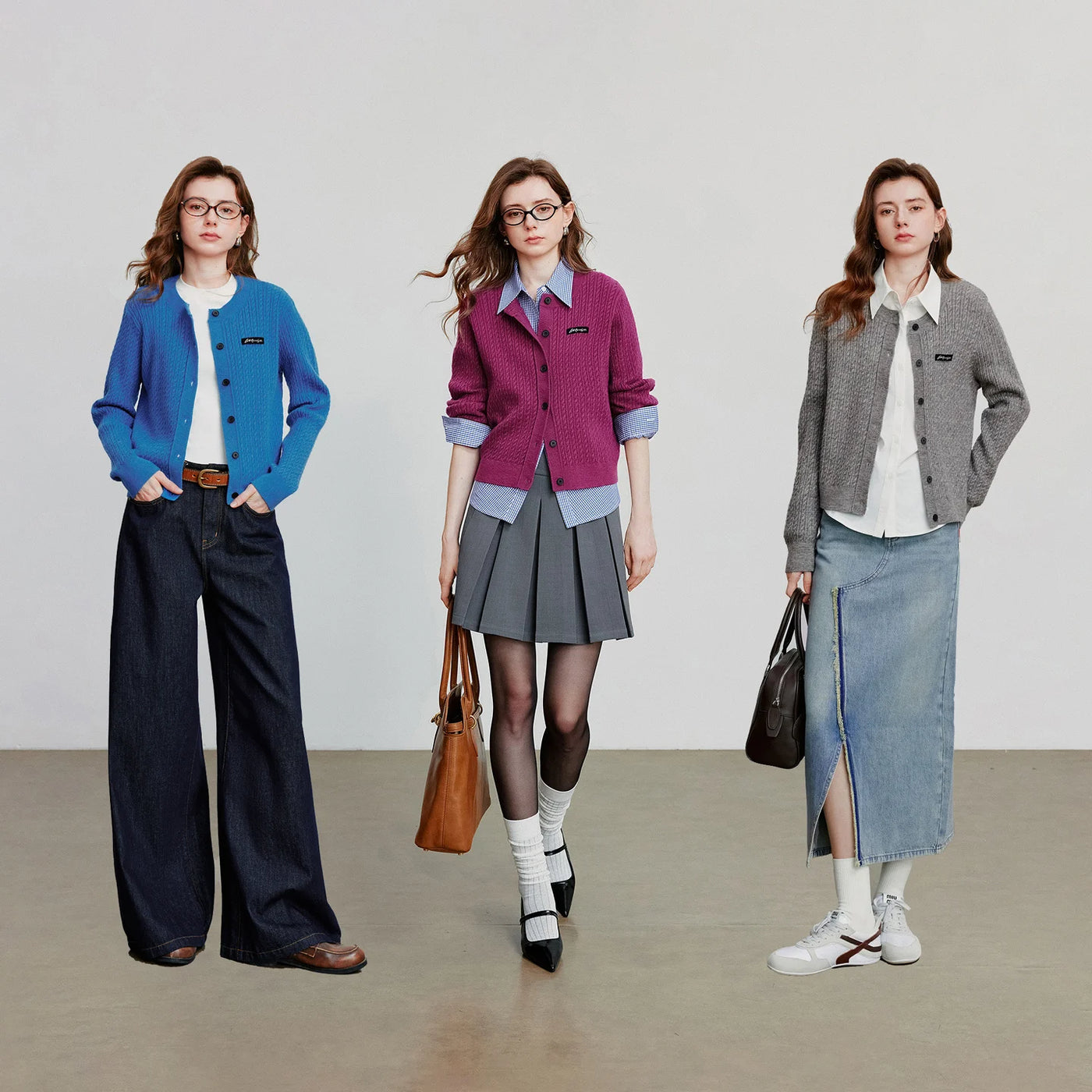 Cardigan Feminino de Tricô Trançado Estilo College
