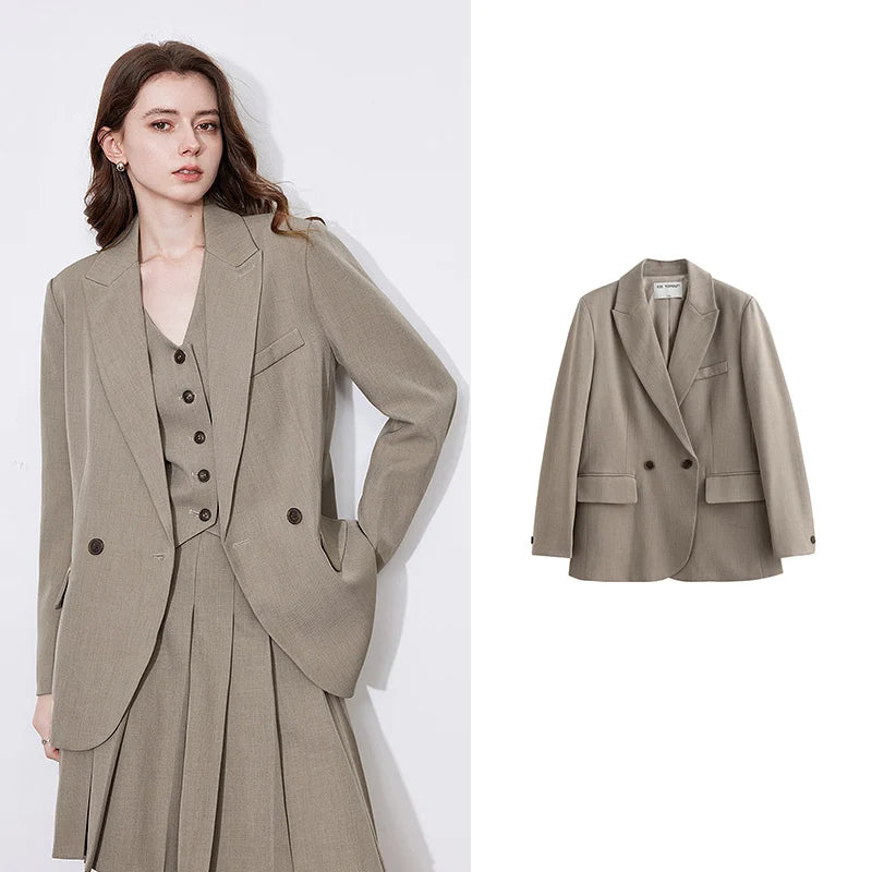 Blazer Feminino Acinturado com Gola Alfaiataria Khaki