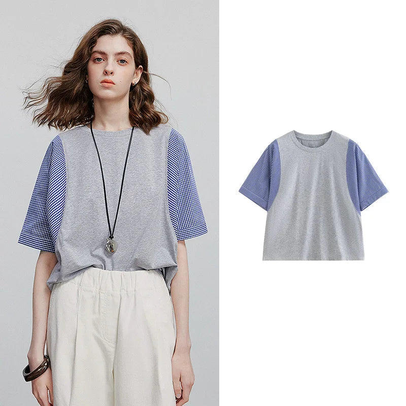 Camiseta Feminina de Liocel com Patchwork