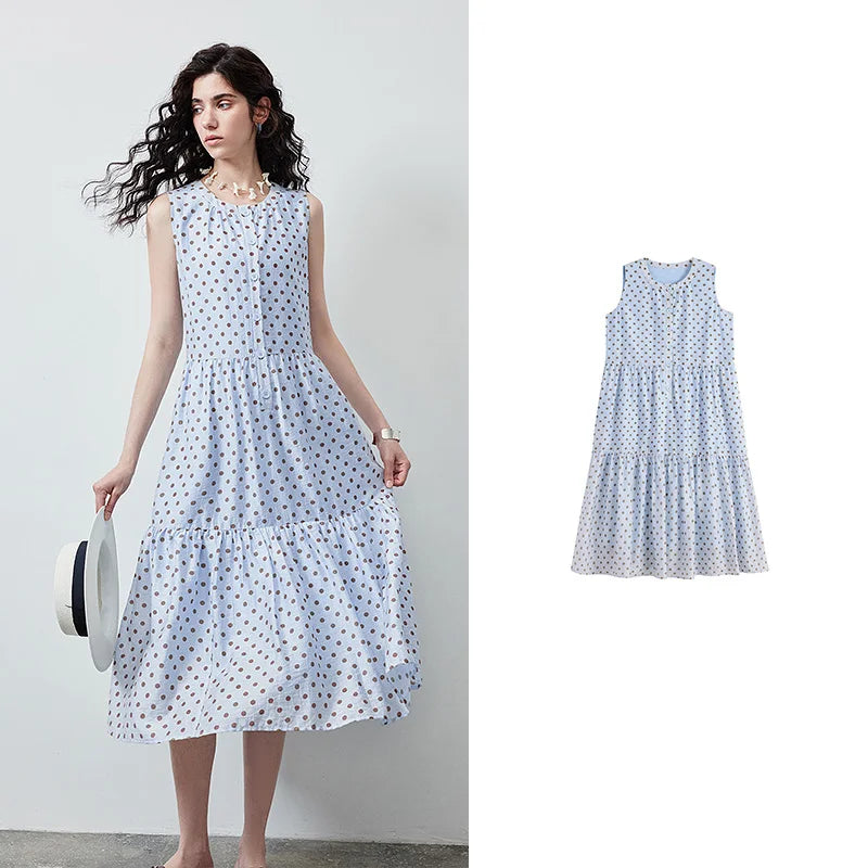 Vestido Midi de Liocel Poá com Saia em Camadas Light Blue