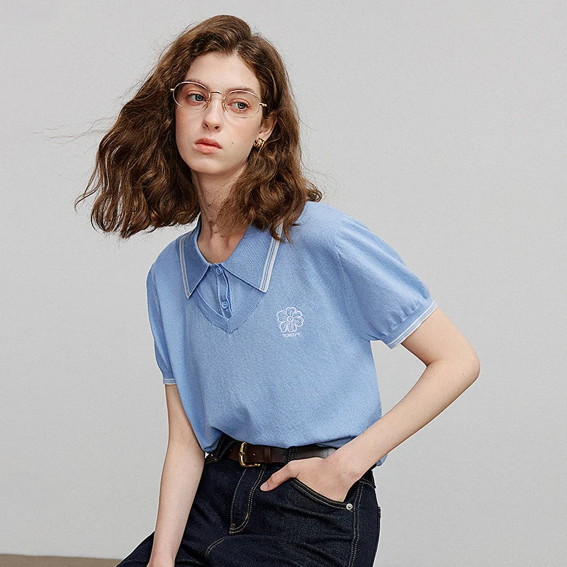 Blusa Feminina de Tricô Manga Curta com Caimento Leve