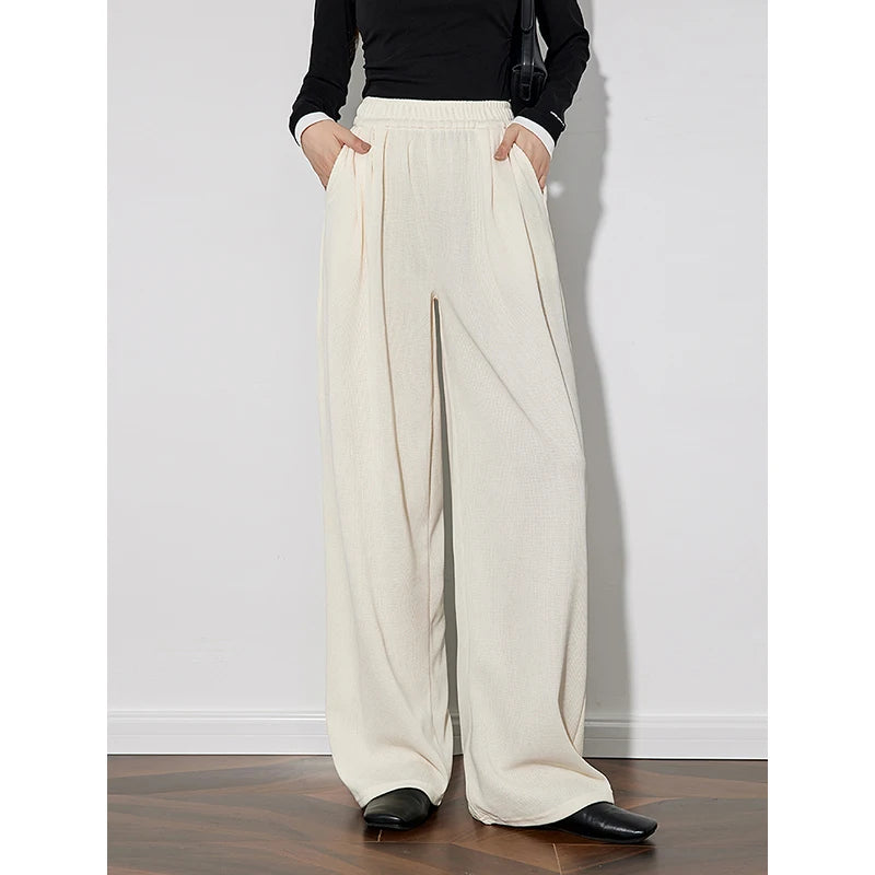 Calça Wide Leg Feminina de Inverno com Cós Elástico