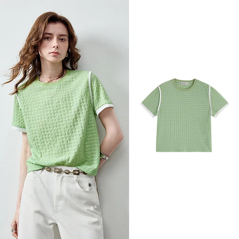 Blusa Feminina Cropped Color Block com Malha Texturizada
