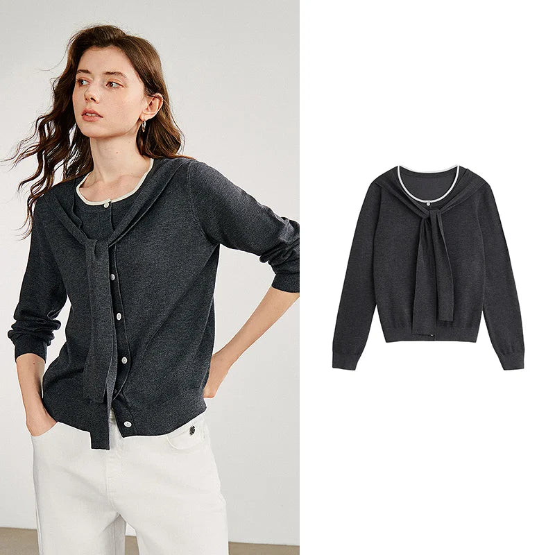 Blusa Feminina de Tricô Efeito Duas Peças com Xale
