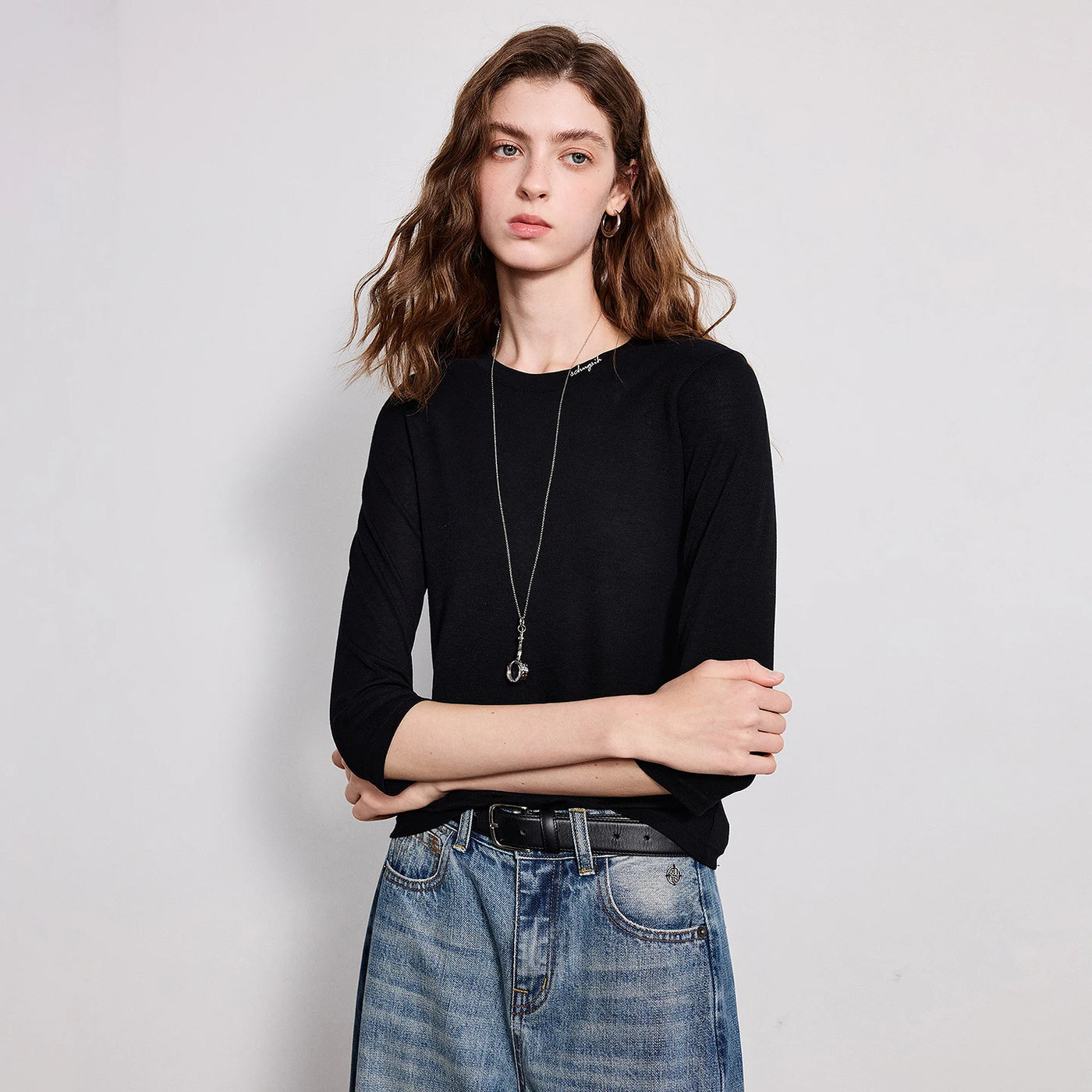 Blusa Feminina de Lã com Bordado e Manga 3/4