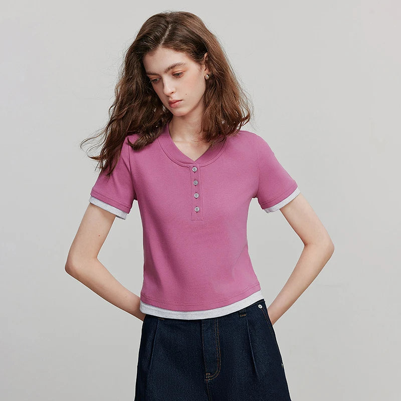 Camiseta Feminina Cropped Patchwork com Elastano