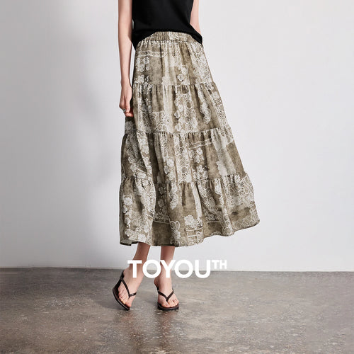Saia Midi Feminina Floral em Camadas