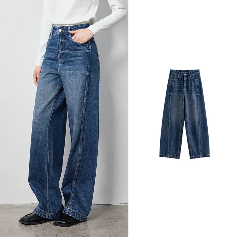 Calça Jeans Feminina Wide Leg Cintura Alta com Fenda