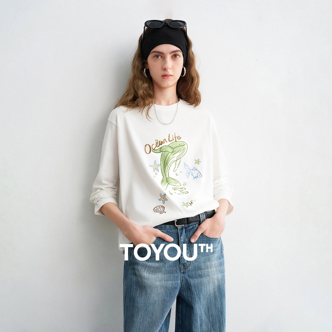 Blusa Feminina de Algodão Manga Longa com Estampa Golfinho