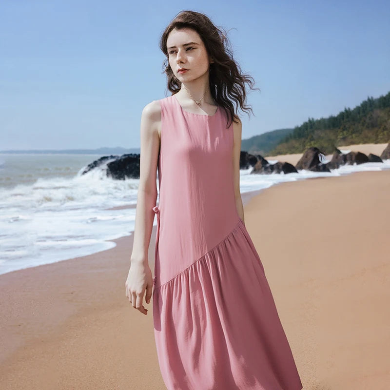 Vestido Midi de Viscose sem Manga e Caimento Solto