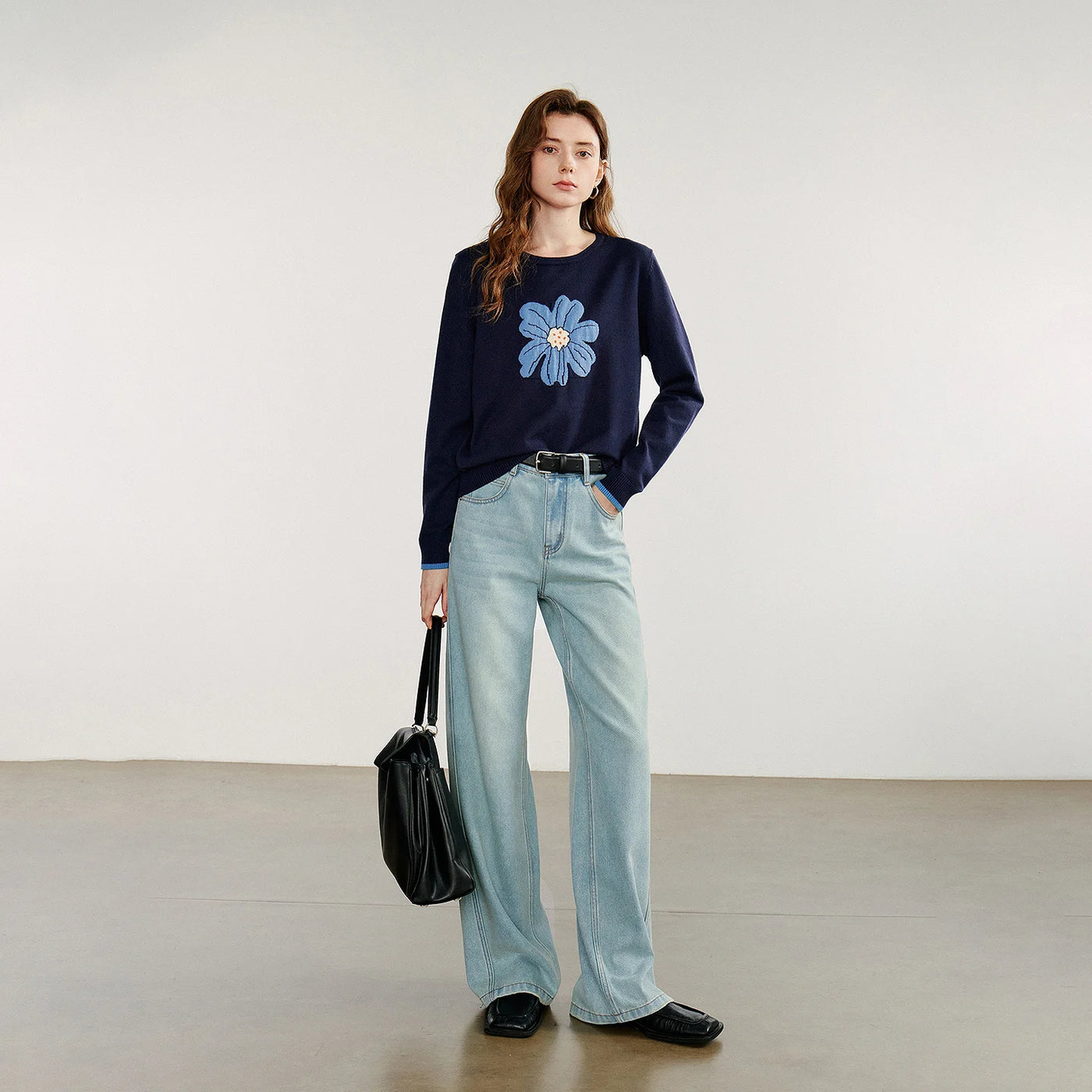 Suéter Feminino Floral Jacquard com Manga Longa