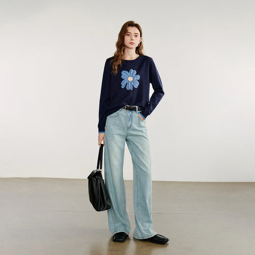 Suéter Feminino Floral Jacquard com Manga Longa