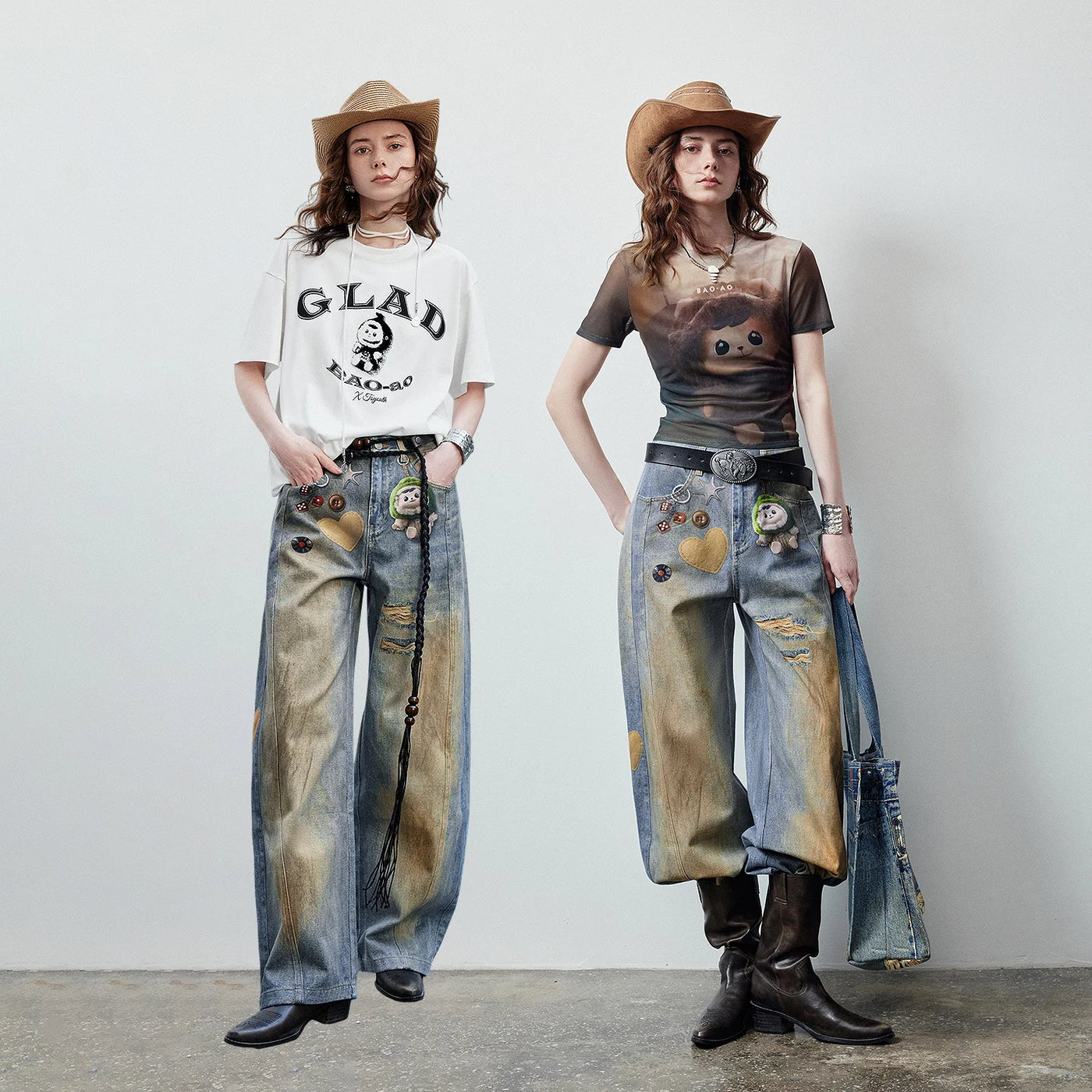 Calça Jeans Feminina Barrel Estampada 100% Algodão