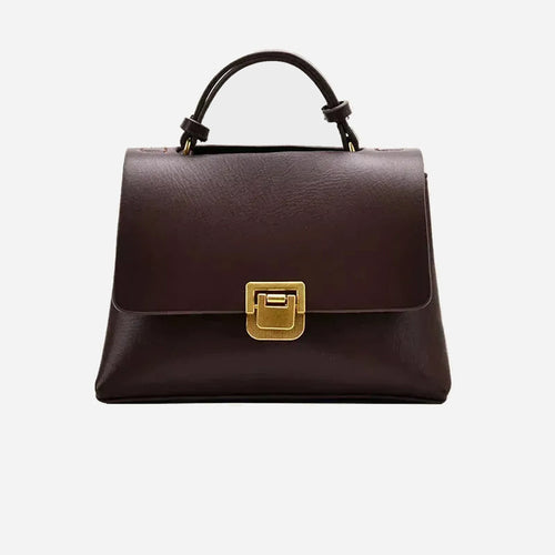Bolsa Transversal Feminina de Couro PU Vintage com Fecho Dourado