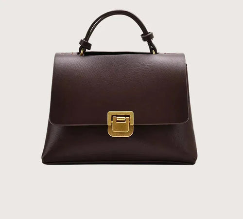 Bolsa Transversal Feminina de Couro PU Vintage com Fecho Dourado