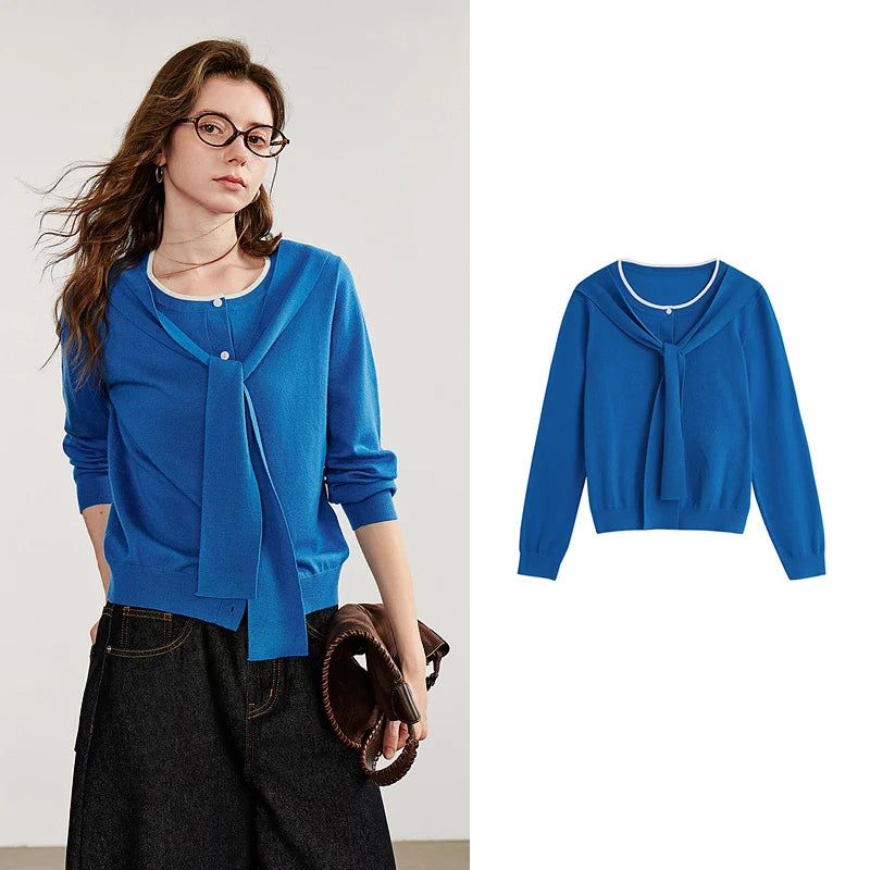 Blusa Feminina de Tricô Efeito Duas Peças com Xale