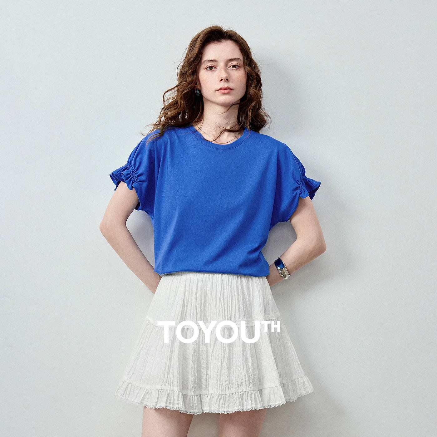 Camiseta Feminina de Algodão com Mangas Babado