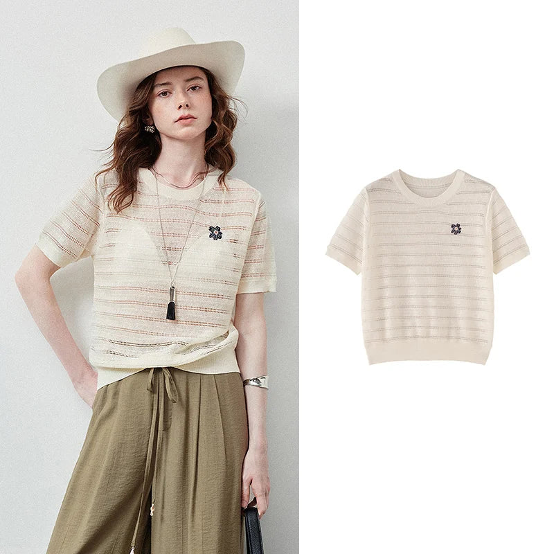 Blusa Feminina de Tricô Texturizado Slim Gola Redonda