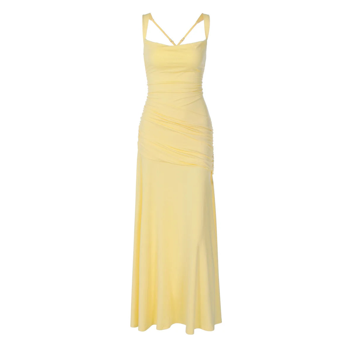 Vestido Longo Feminino com Top Franzido e Saia Fluida Yellow