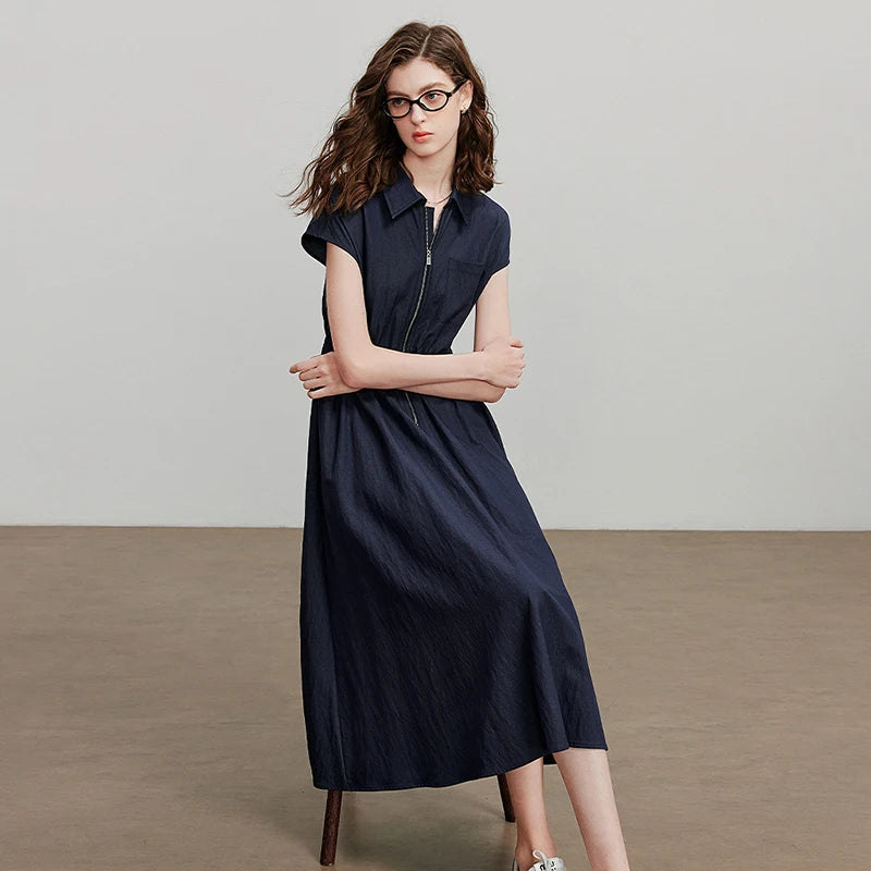 Vestido Midi com Bolsos e Gola Camisaria