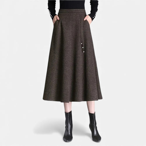 Saia Elegante de Tweed para Mulheres com Bolsos
