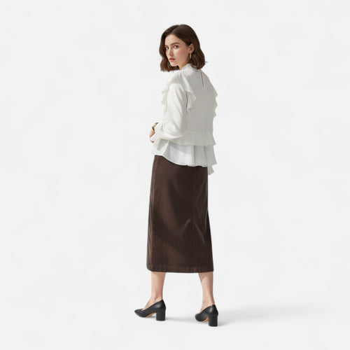Saia Feminina Elegante de Veludo Cotelê