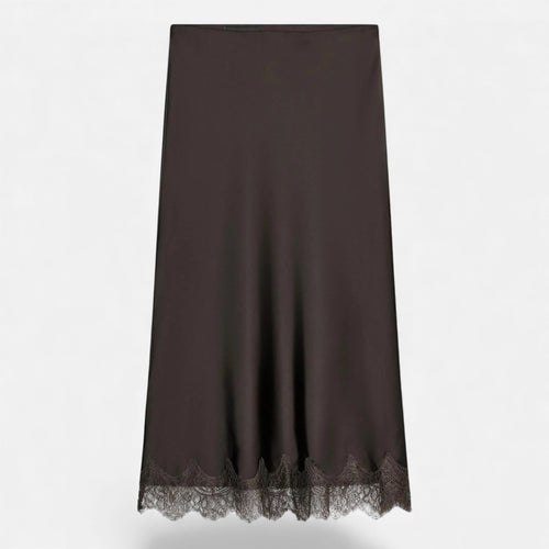 Saia Midi Elegante de Cetim para Mulheres Chocolate