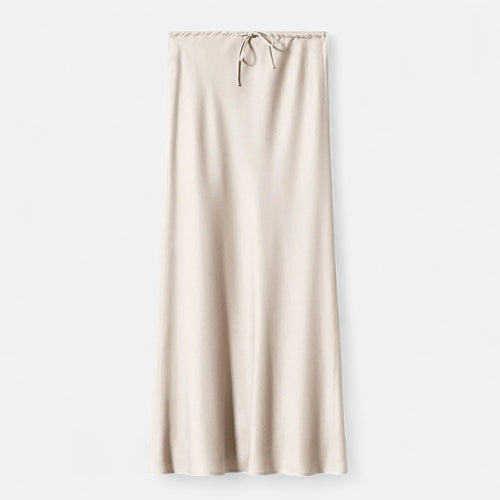 Saia de Cetim Elegante de Cintura Alta para Mulheres Bege