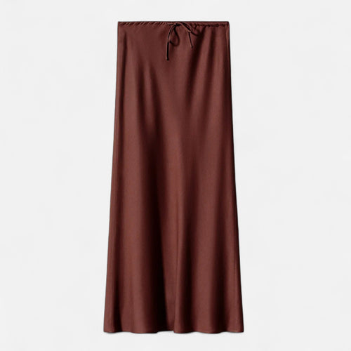 Saia de Cetim Elegante de Cintura Alta para Mulheres Café