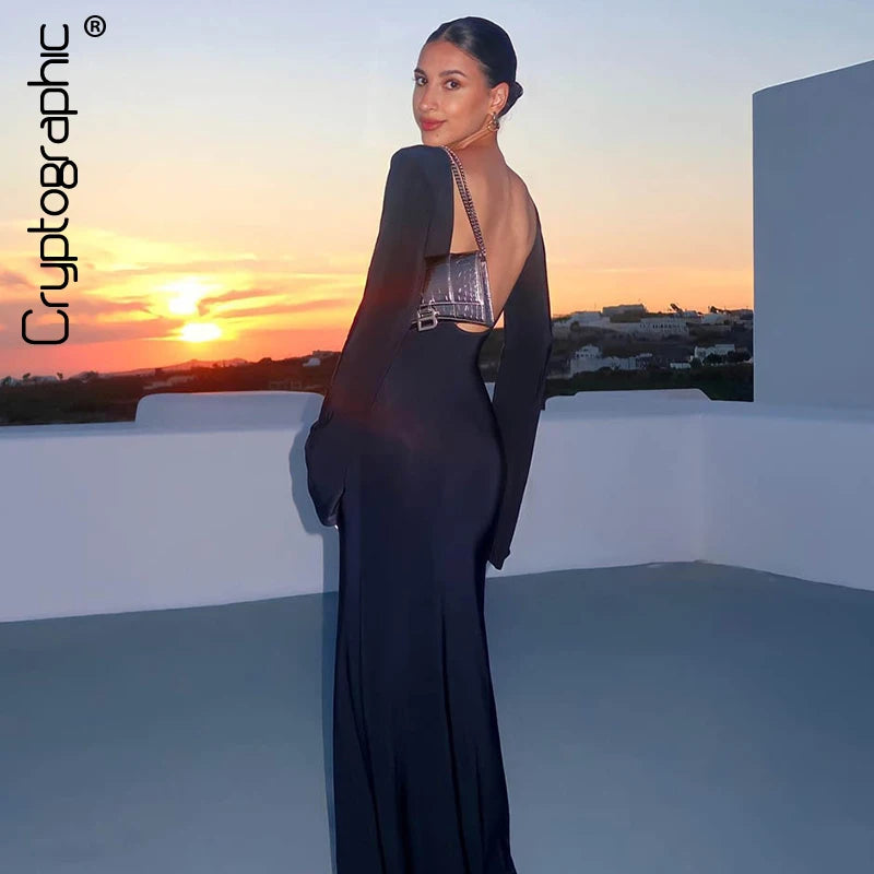 Vestido Longo Feminino de Tricô com Manga Longa