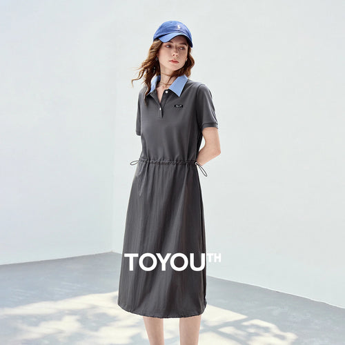 Vestido Polo Curto Bicolor com Ajuste por Cordão