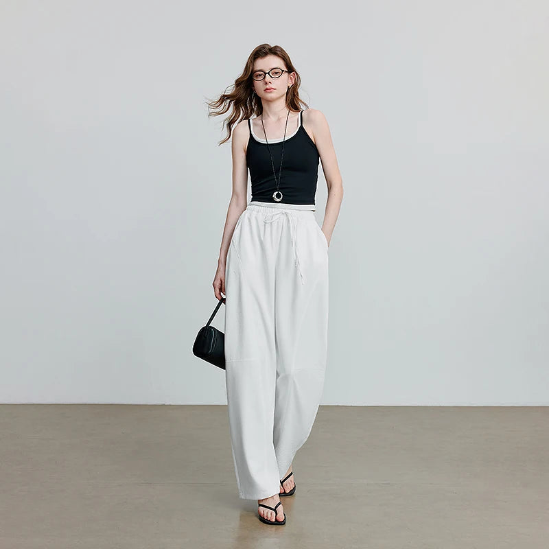 Calça Barrel Feminina com Cós Elástico e Fenda