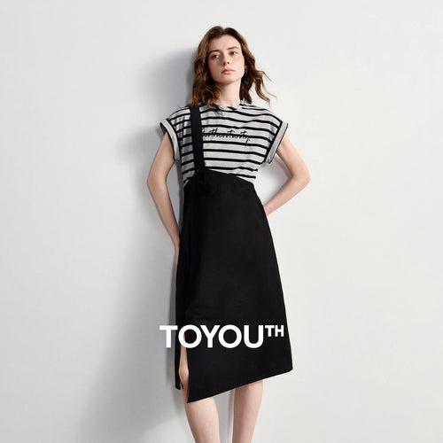 Vestido Midi Bicolor Assimétrico com Bordado