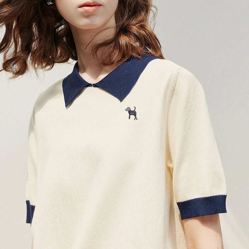 Blusa Feminina de Tricô Manga Curta Color Block