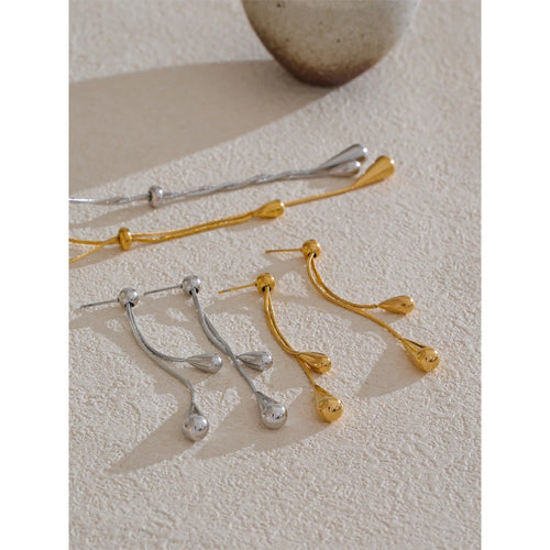 Yhpup Exquisite Stainless Steel Handmade Polished Chain Chest Necklace Water Drop Dangle Fashion Earrings Women Charm Jewelry
