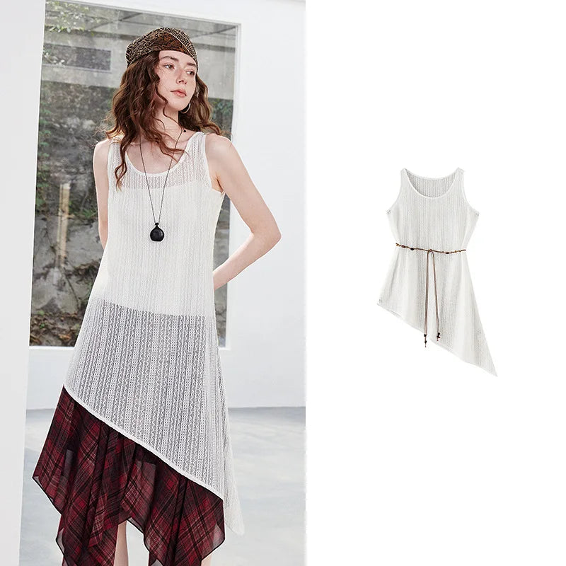 Vestido Curto Branco Boho com Recortes Assimétricos White