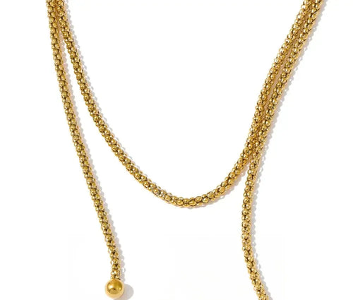 Yhpup 132cm Long Stainless Steel Double-Layer Chain Stacking Necklace Waterproof Quality Metal PVD Plated Fashion Jewelry New