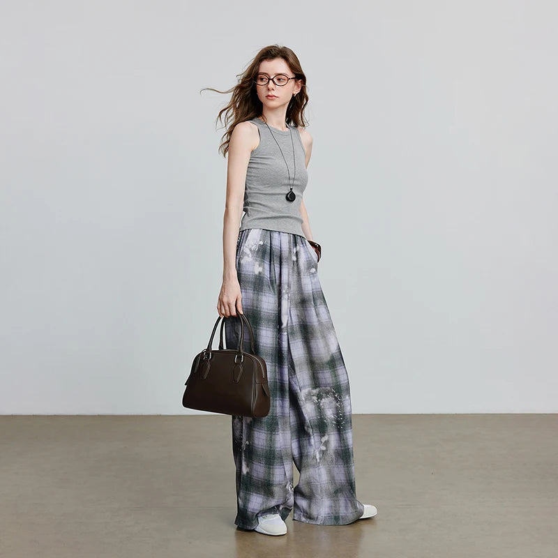 Calça Feminina Wide Leg Xadrez de Liocel