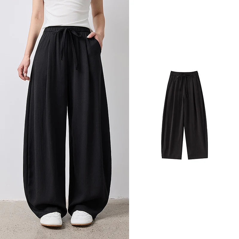 Calça Barrel Feminina Texturizada com Cós Elástico