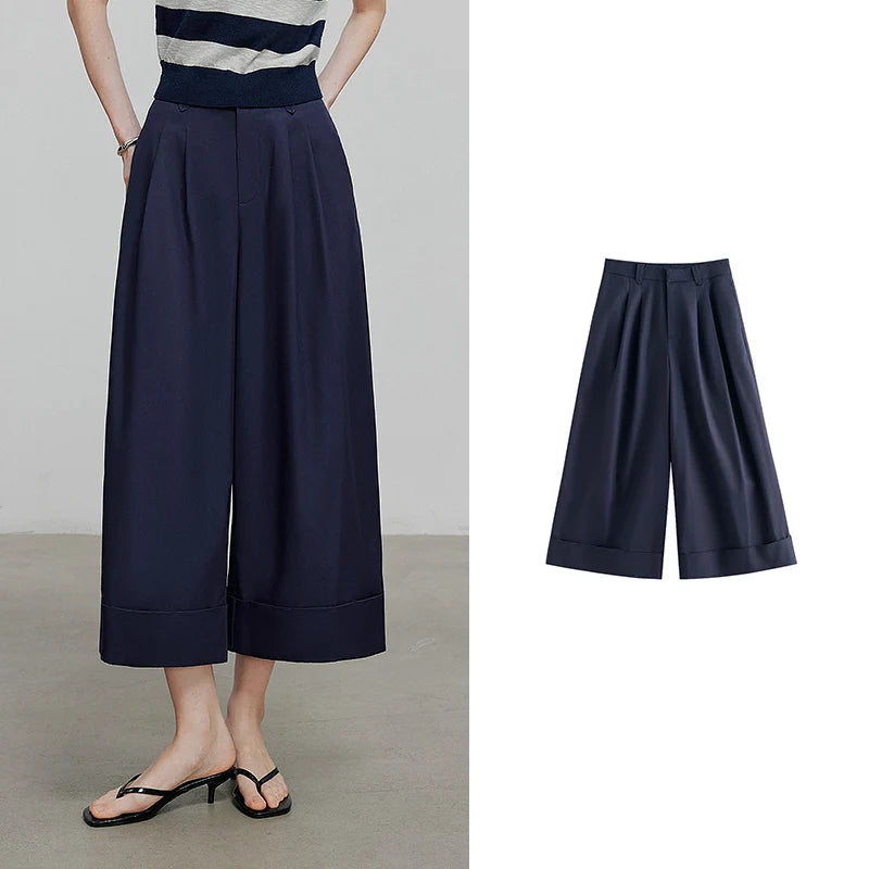 Calça Wide Leg Feminina de Algodão e Liocel Cintura Alta