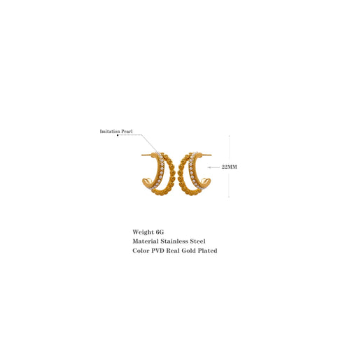 Brinco de Argola com Pérola Aço Inoxidável Ouro