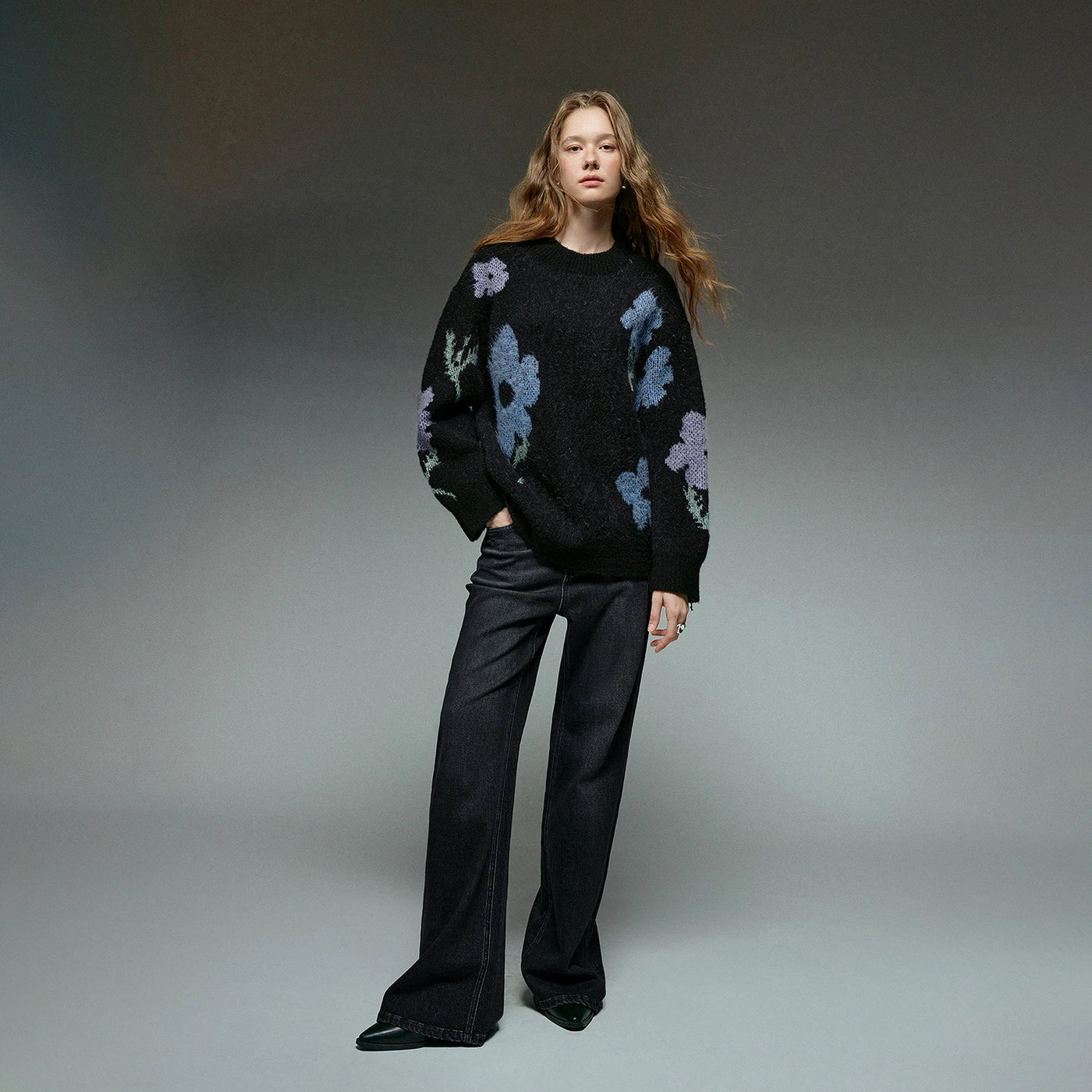 Suéter de Lã com Jacquard Floral para Mulheres