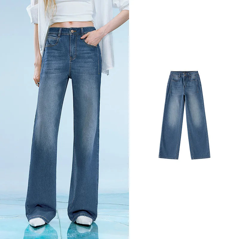 Calça Jeans Feminina Wide Leg Leve com Elastano