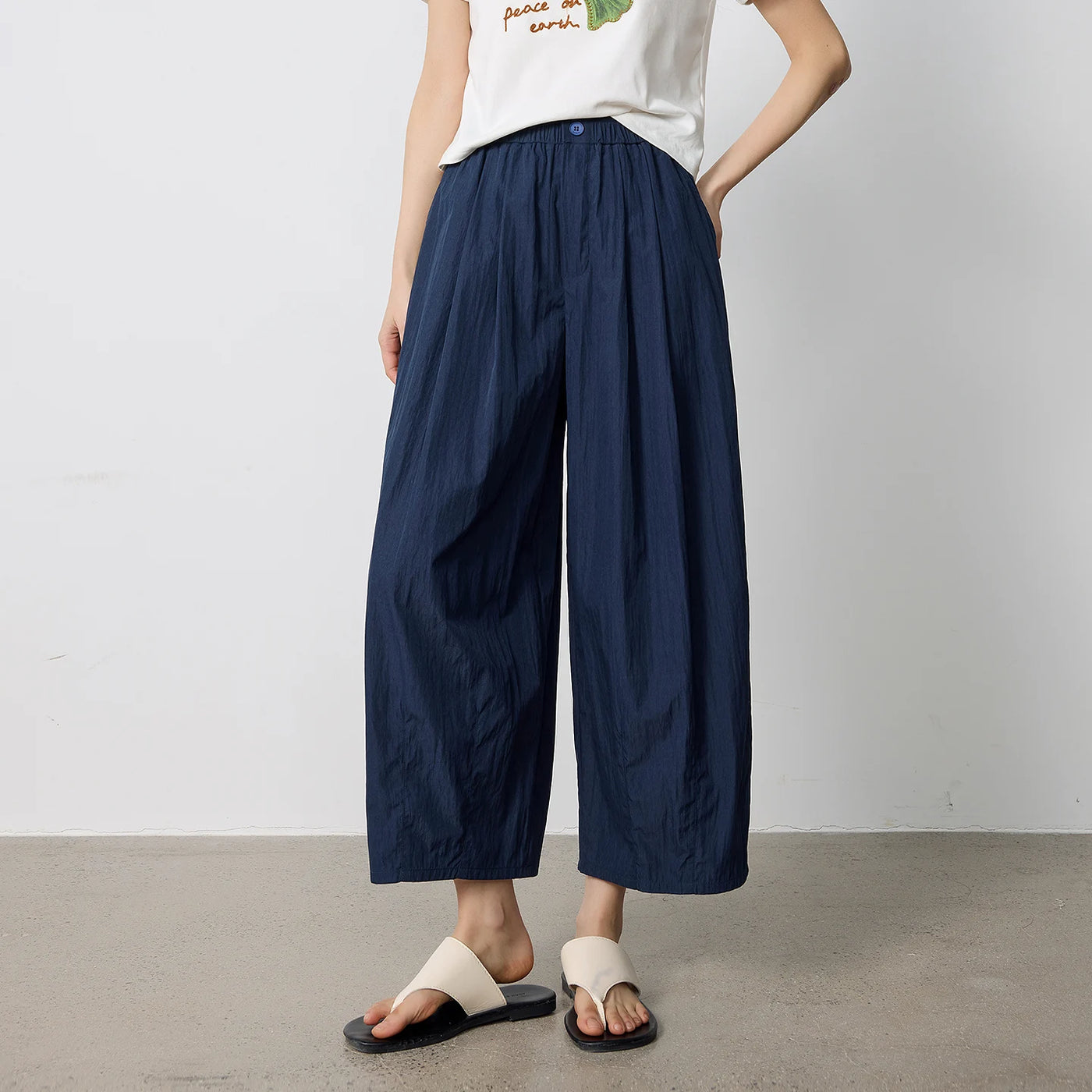 Calça Wide Leg Feminina Texturizada com Cós Elástico
