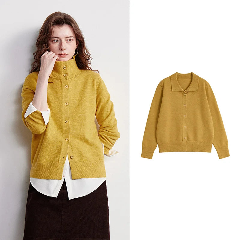Cardigan Feminino de Tricô com Gola Polo e Botões
