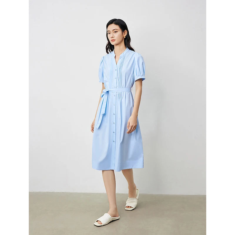 Vestido Curto com Decote V e Manga Bufante