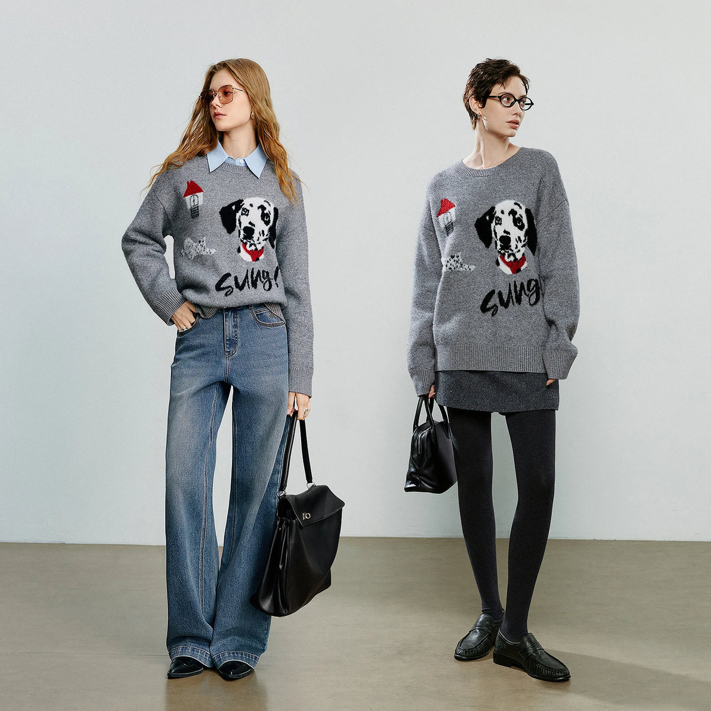 Suéter Feminino com Jacquard de Cachorro e Gola Redonda